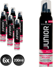 Schwarzkopf Junior Powerstyling Maxx Power Level 4 Haarmousse 250 ml - 6 stuks - Voordeelverpakking