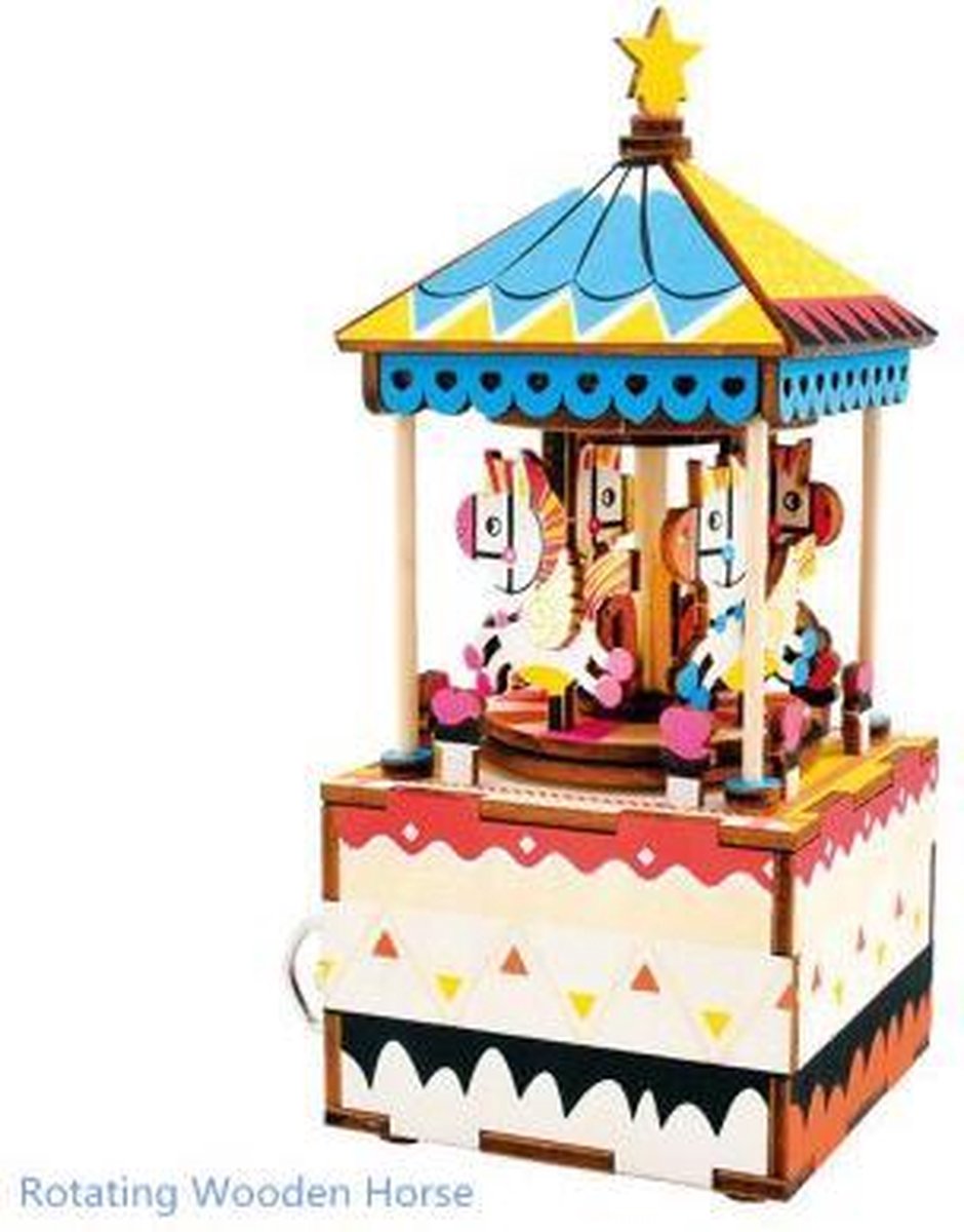 Robotime - Muziekdoos - DIY - 3D - Merry-Go-Round - Houten Modelbouw