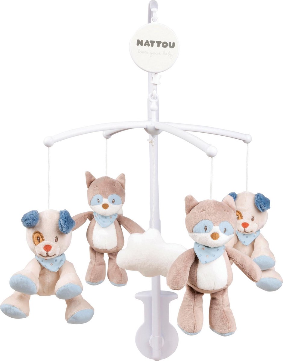 Nattou Jim & Bob - Muziekmobiel Mobiel voor baby's - Wasbeer en Hond
