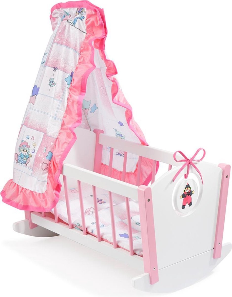 howa Poppen Schommelbedje "Lovely Clown" wit / roze