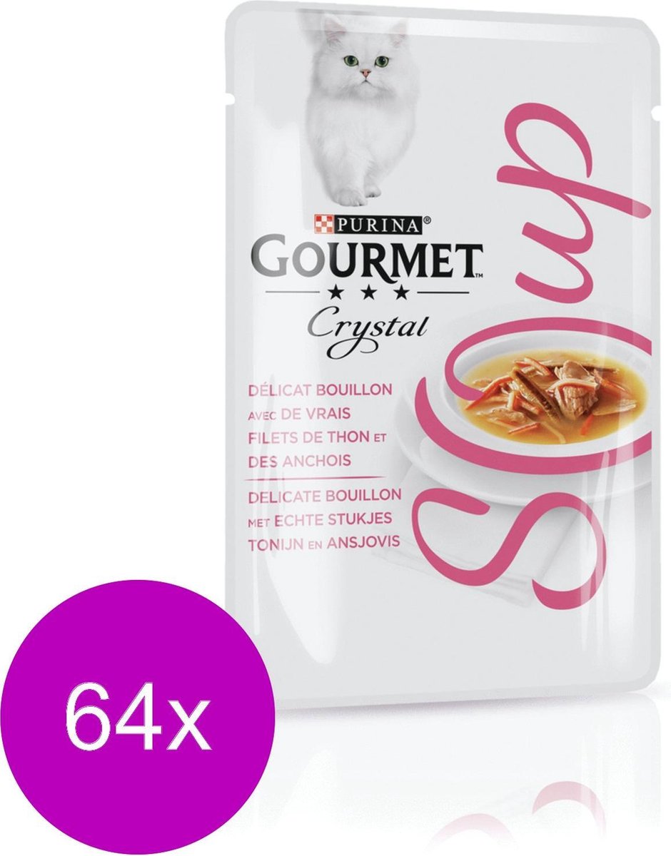 Gourmet Crystal Soup Pouch 40 g - Kattenvoer - 64 x Tonijn&Ansjovis