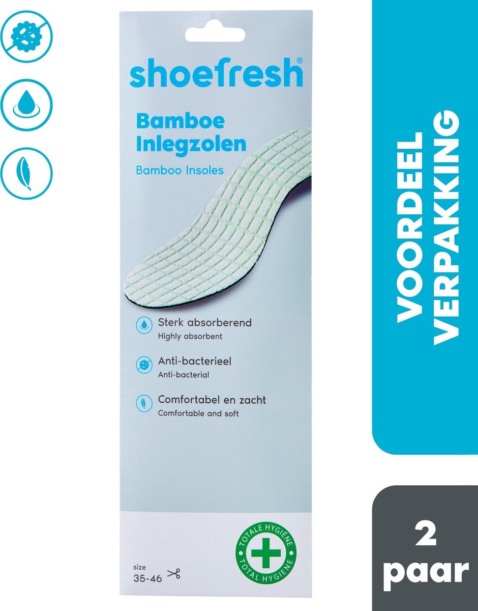 2 paar Shoefresh Bamboe Inlegzolen – Geurvreters voor schoenen – Anti zweet inlegzooltjes – Maat 35-46