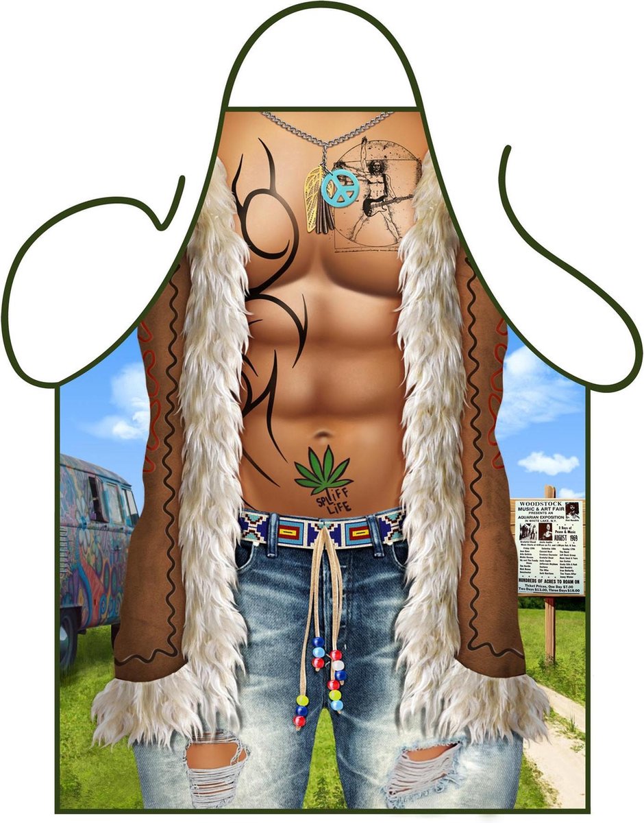BBQ schort - Barbecue schort mannen - Fun Schort "Hippy Man - Groovy Man" - One Size |  Vaderdag |
