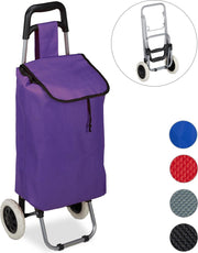 relaxdays boodschappentrolley 25 l - boodschappenkar - boodschappenwagen - met 2 wielen - Paars