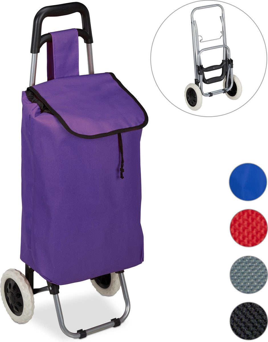 relaxdays boodschappentrolley 25 l - boodschappenkar - boodschappenwagen - met 2 wielen - Paars