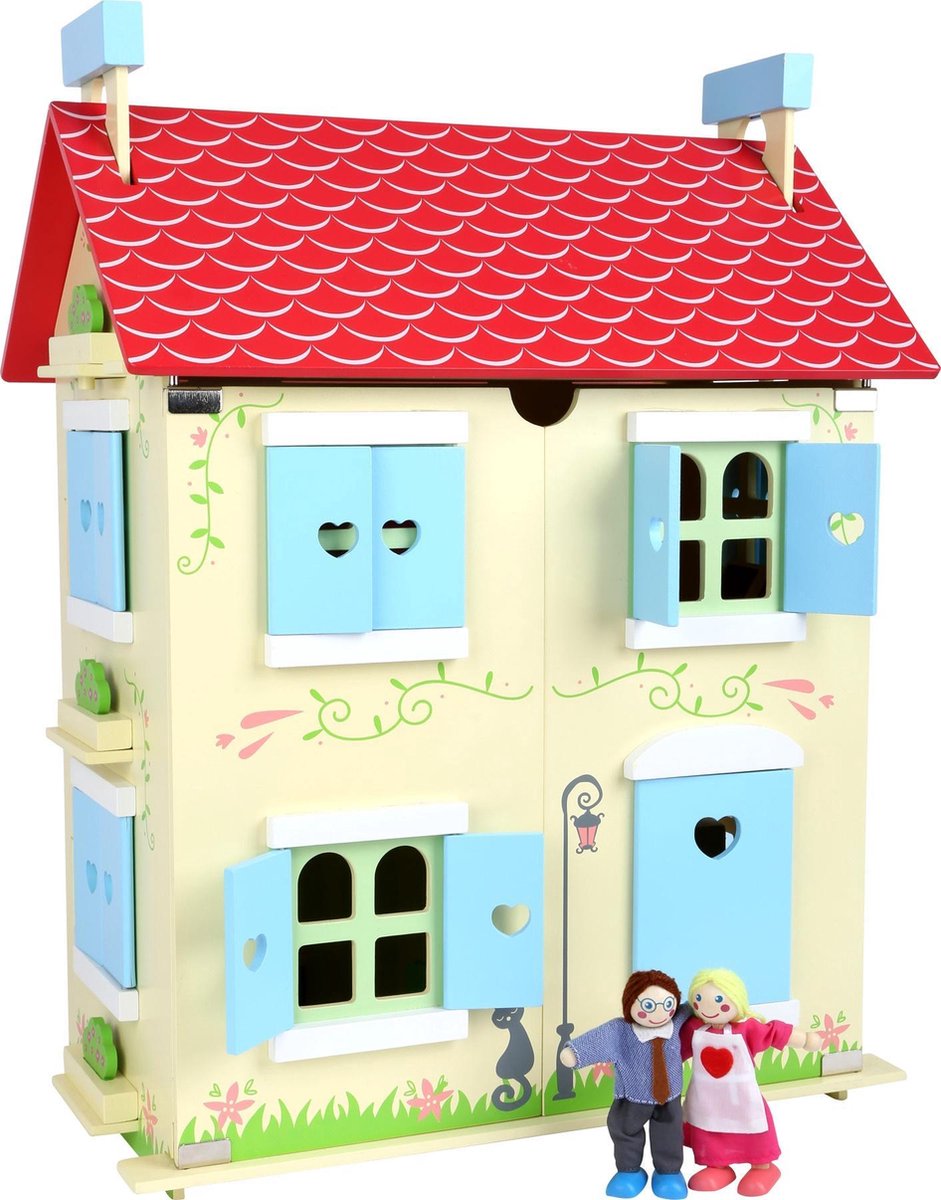 Poppenhuis - Verwijderbaar dak - Houten speelgoed vanaf 3 jaar