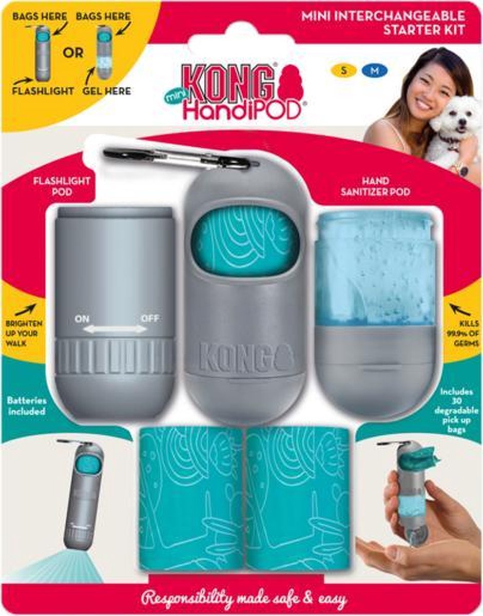 Kong - Starter kit - Poepzakjeshouder met verwisselbare onderdelen - 3 Rolletjes poepzakjes - Zie beschrijving voor onderdelen