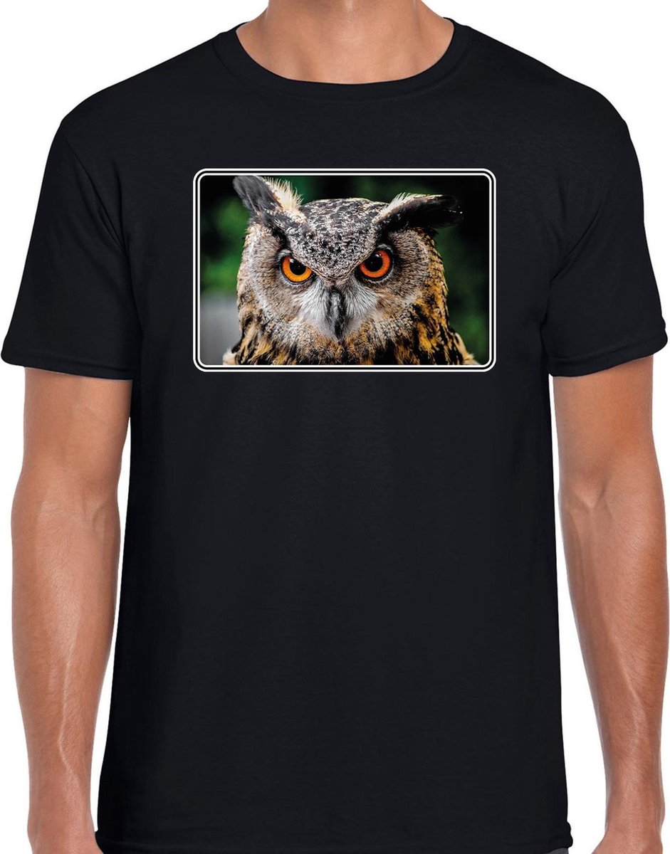 Dieren shirt met uilen foto - zwart - voor heren - roofvogel / uil cadeau t-shirt - kleding 2XL
