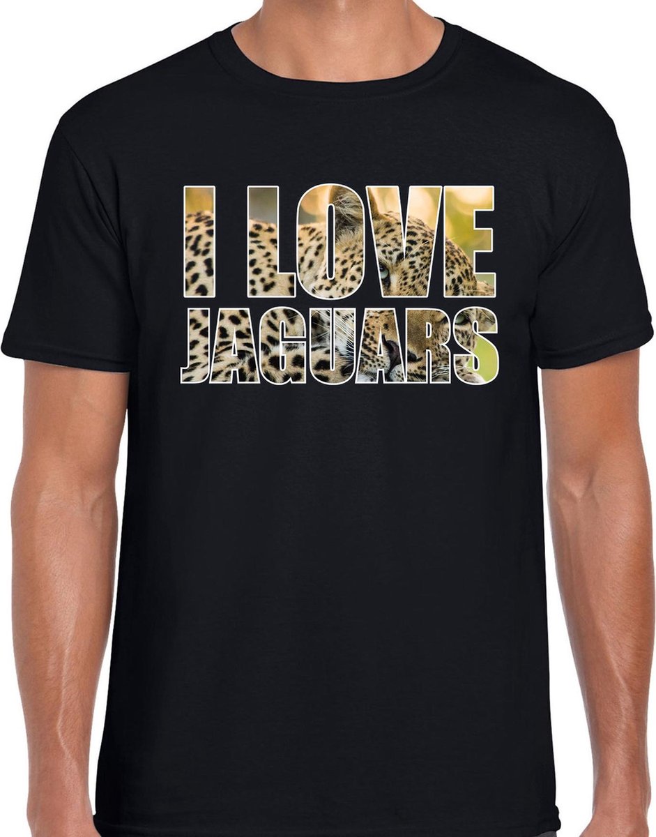 Tekst shirt I love jaguars met dieren foto van een jaguar zwart voor heren - cadeau t-shirt jachtluipaarden liefhebber S