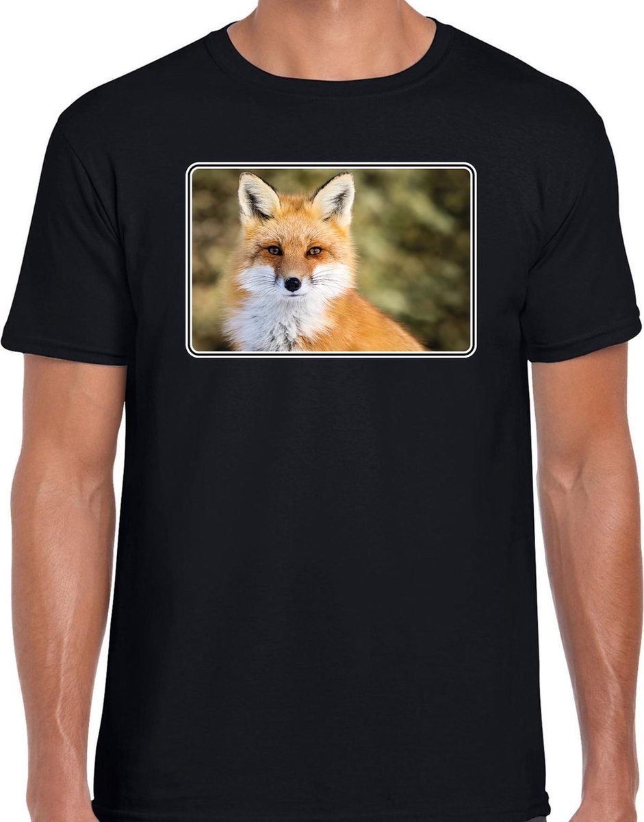 Dieren shirt met vossen foto - zwart - voor heren - natuur / vos cadeau t-shirt - kleding XL
