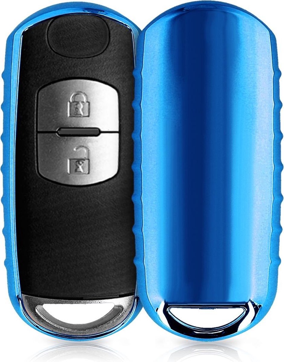 kwmobile autosleutelhoes voor Mazda 2-knops Keyless Go autosleutel - TPU beschermhoes in hoogglans Blauw
