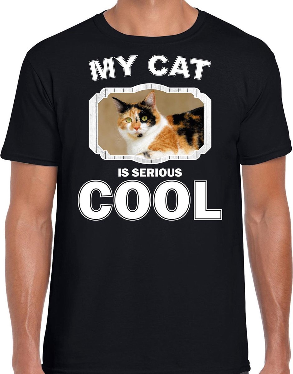 Lapjeskat katten t-shirt my cat is serious cool zwart - heren - katten / poezen liefhebber cadeau shirt S