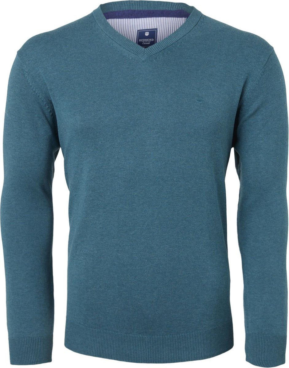 Redmond heren trui katoen - V-hals - donker turquoise -  Maat XL