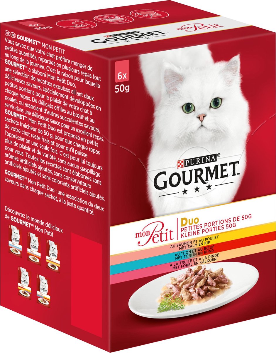 Gourmet Mon Petit - Kattenvoer Volwassen Kat Duo Vis en Vlees - Kattenvoer - 24 x 50 g