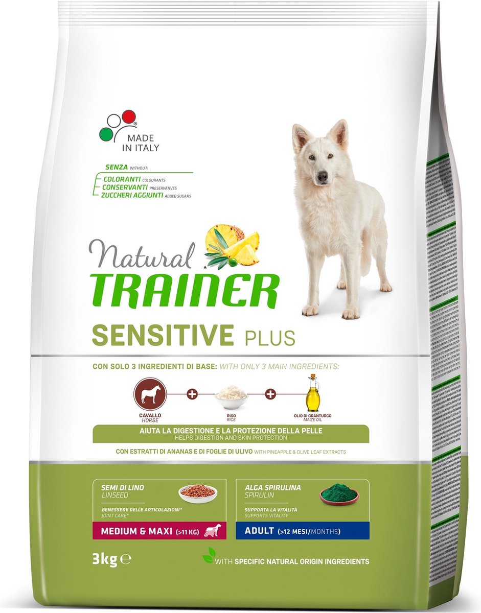 3 kg Natural trainer dog adult medium / maxi sensitive plus horse hondenvoer