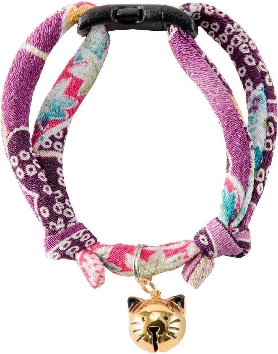 NECOICHI Japanse chirimen stof kattenhalsband met klavervormige hanger paars