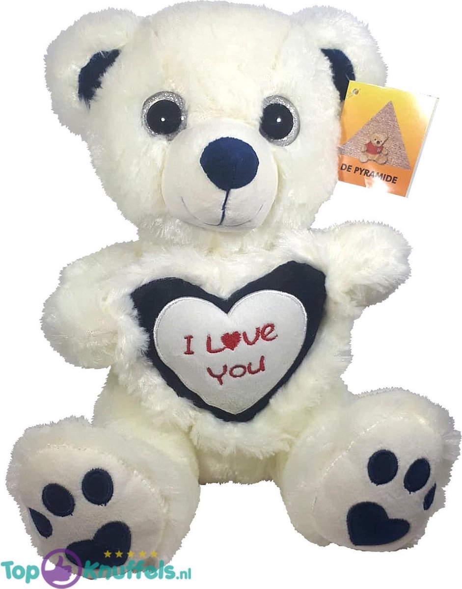 Witte Teddybeer Brutus met Hart ''I Love You'' 30 cm | Cadeau - Ik hou van jou / I Love you Knuffelbeer |Valentijnsdag cadeau Rozenbeer | Love Teddy Rozen Beer | Jongens meisjes liefdesbeer