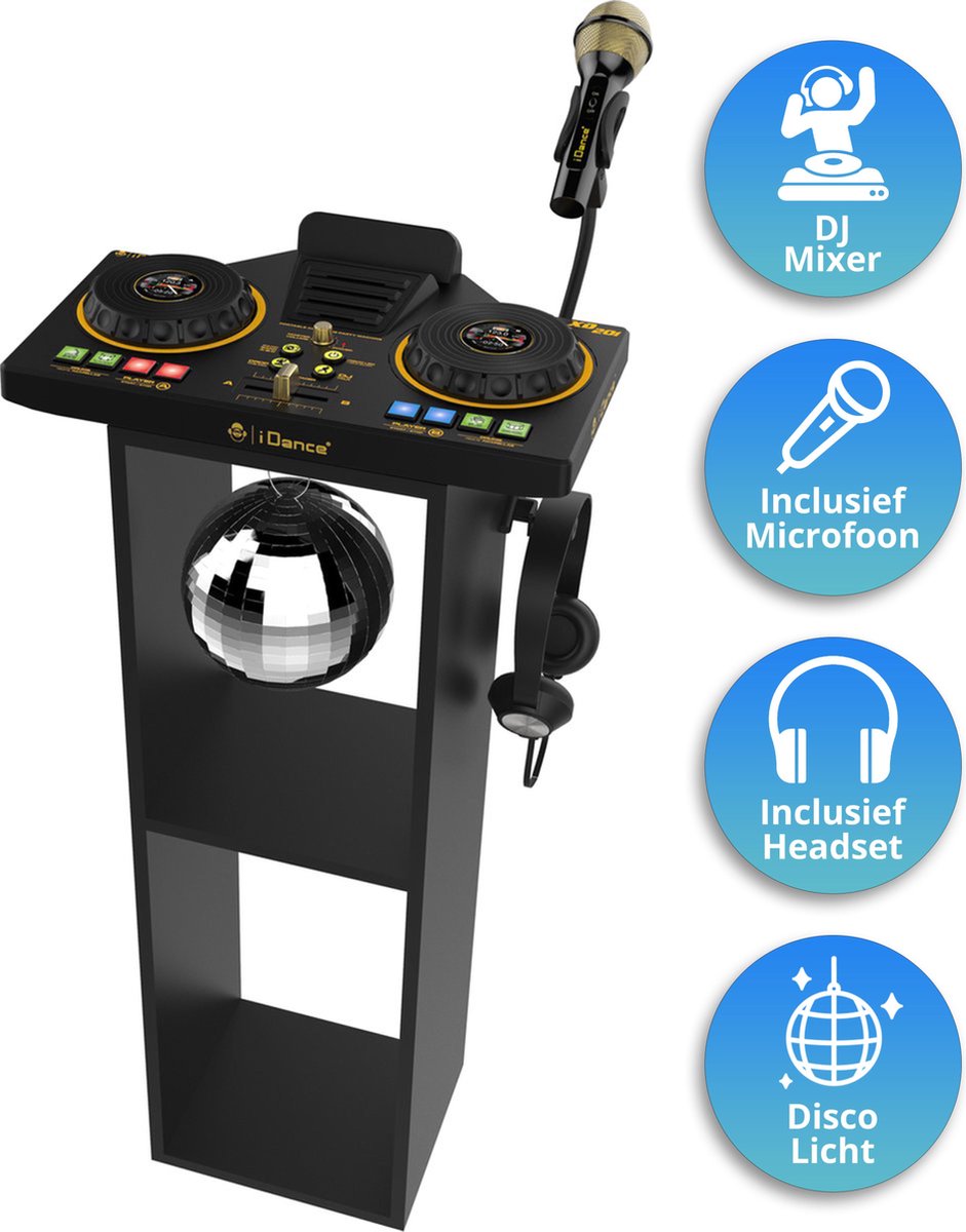 iDance STAGE-DEEJAY DJ Set - DJ Mengpaneel met Speaker - Karaoke Set - Voor Kinderen - Met Houten DJ Stand