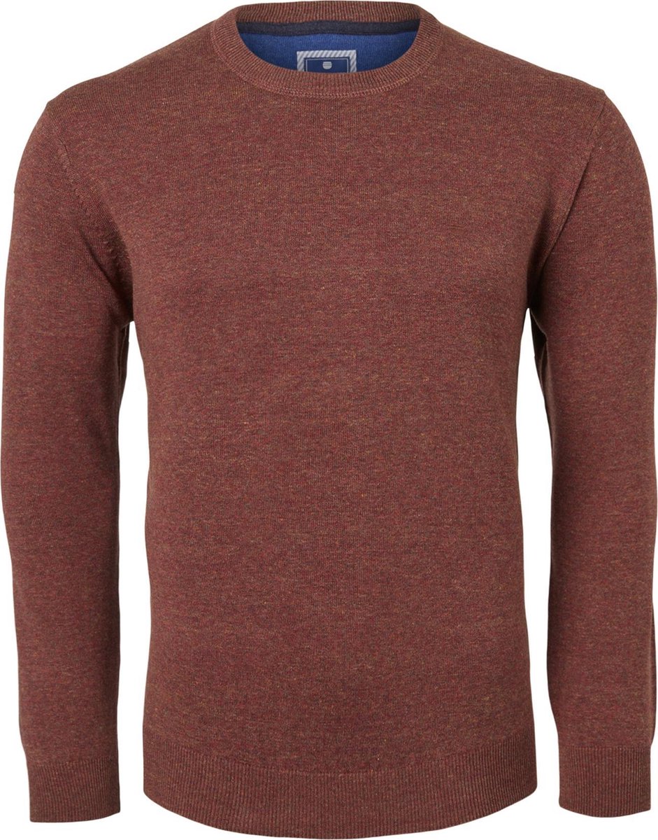 Redmond heren trui katoen - O-hals - herfstbruin melange -  Maat: 4XL