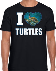 I love turtles t-shirt met dieren foto van een schildpad zwart voor heren - cadeau shirt schildpadden liefhebber M