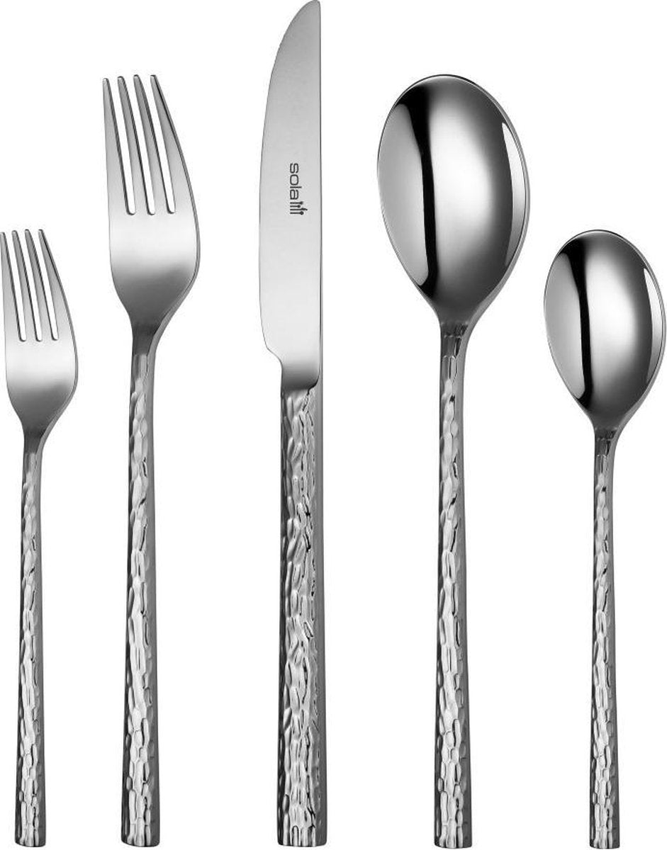 Sola -   Lausanne - Bestekset 6 persoons - 24 delig - Zilverwit Edelstaal 18/10 - Bestek met Trendy & Opvallend Design - Ligt Fijn en Zwaar in de Hand- Hoogwaardig RVS