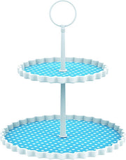 Zak!Designs Etagere Dotty - 2-laags - Ø 15 en 21 cm - Hoogte 23 cm - Blauw
