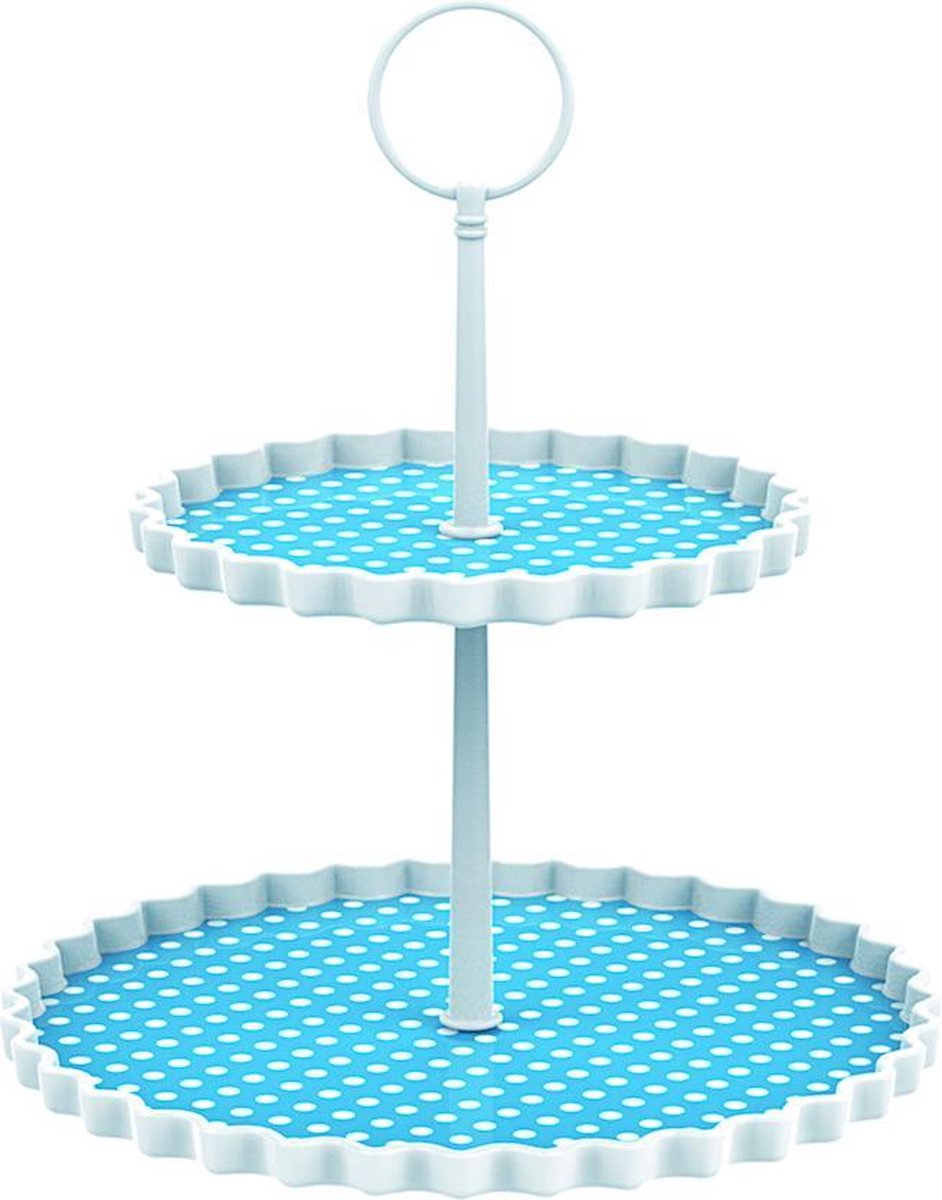 Zak!Designs Etagere Dotty - 2-laags - Ø 15 en 21 cm - Hoogte 23 cm - Blauw