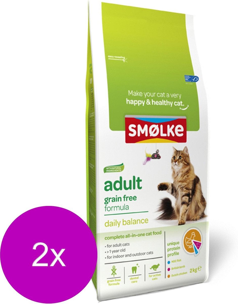 Smolke Adult Graanvrij - Kat - Volledig droogvoer - 2 x 2 kg