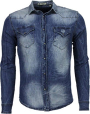 Enos Denim Overhemd - Slim Fit Lange Mouwen Heren - Basic Denim - Blauw - Maten: S