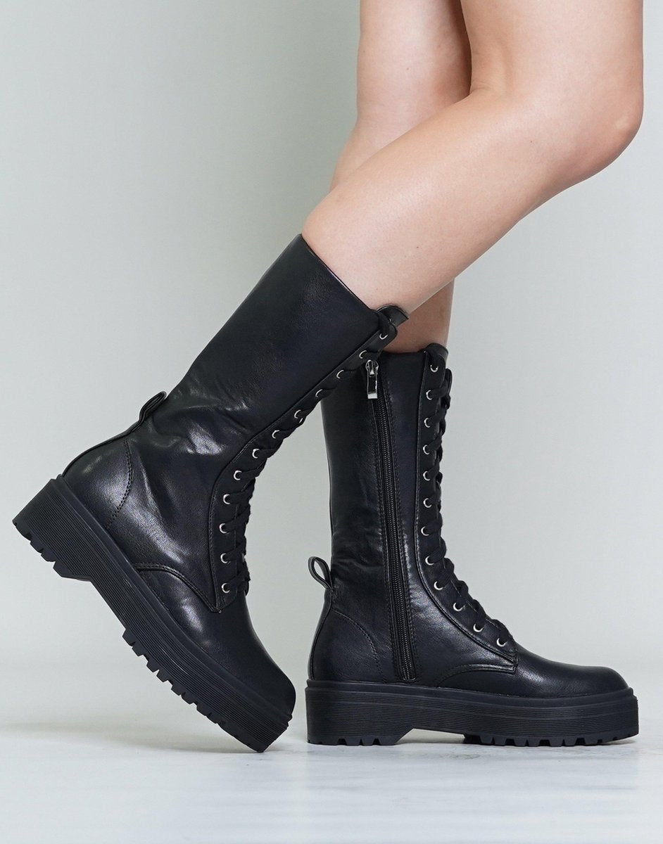 Hoge zwarte veter boots met rits Zwart / 37