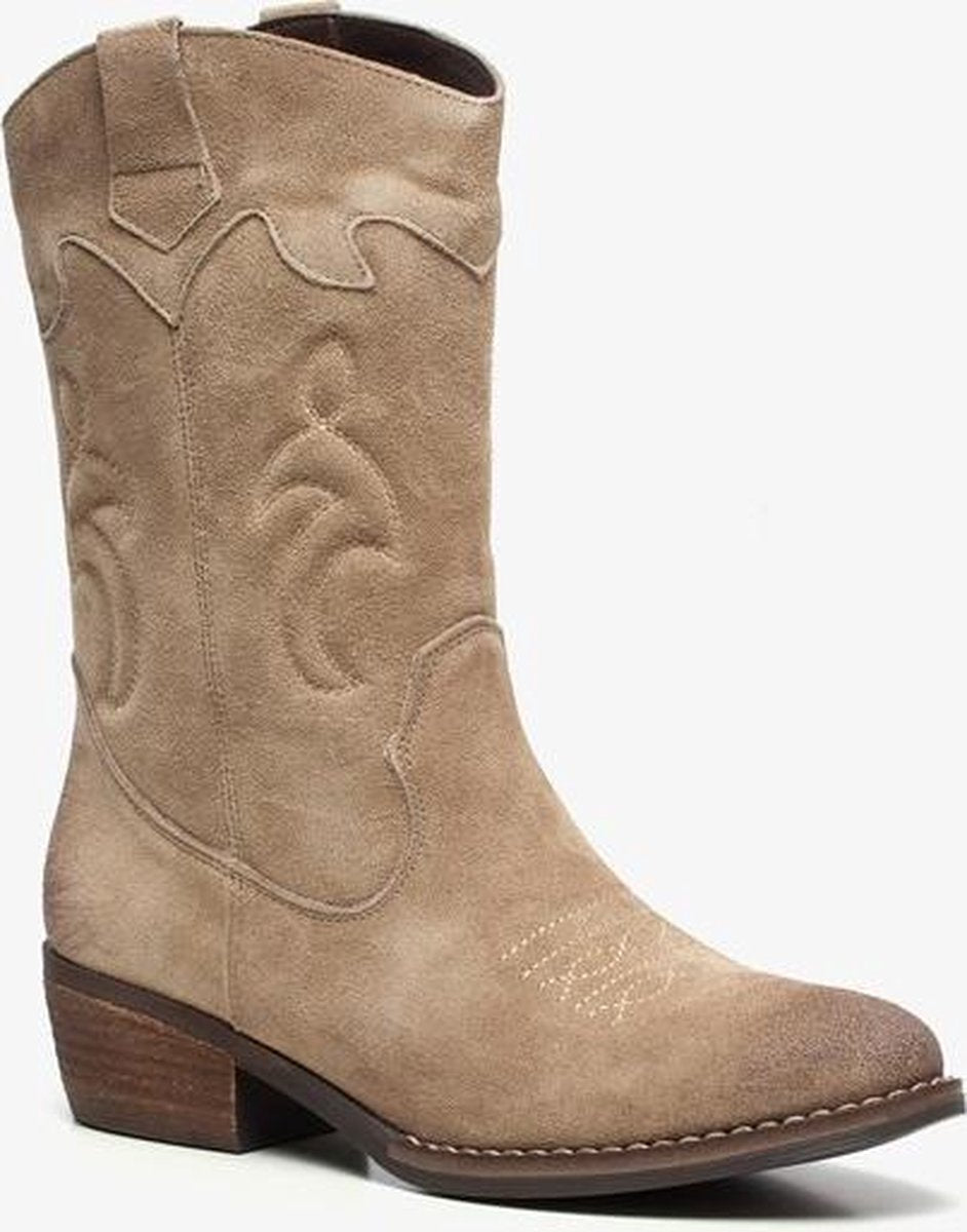 TwoDay suede dames cowboy western laarzen - Beige - Maat 39