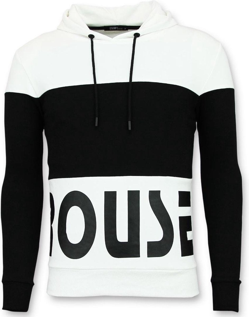Enos Hoodie Heren Slim Fit - Striped Sweater Black and White - Zwart - Maten: M