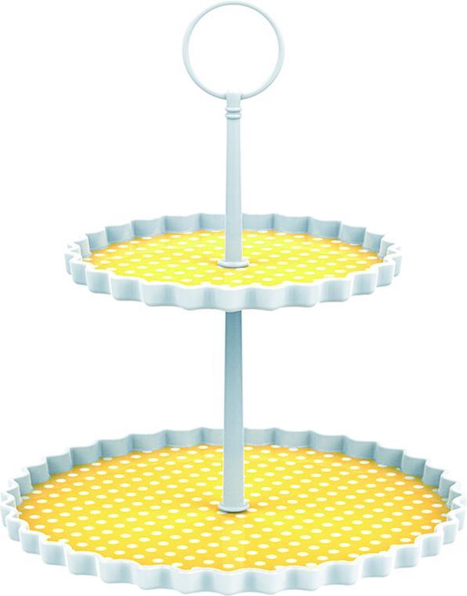 Zak!Designs Etagere Dotty - 2-laags - Ø 15 en 21 cm - Hoogte 23 cm - Geel