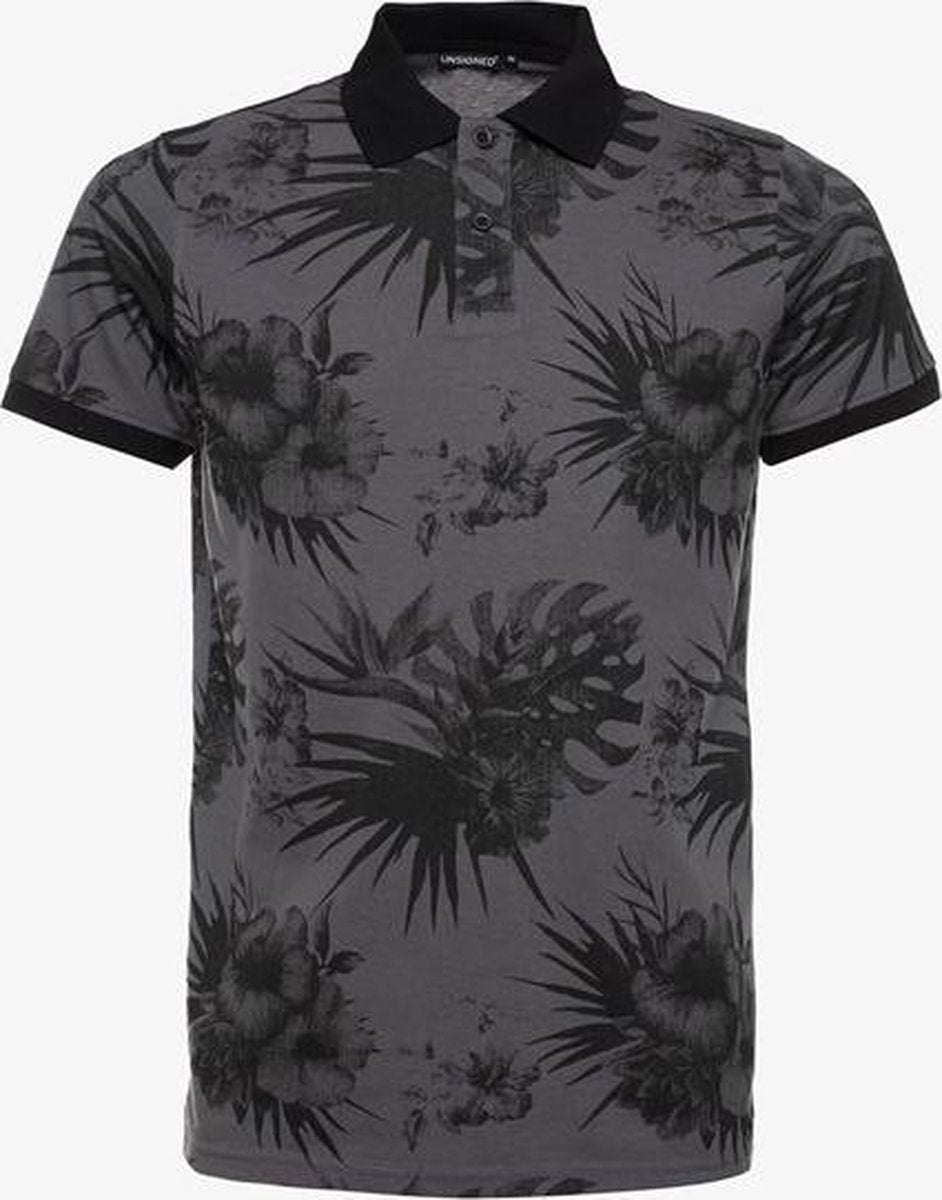 Unsigned heren polo met bloemenprint - Blauw - Maat M