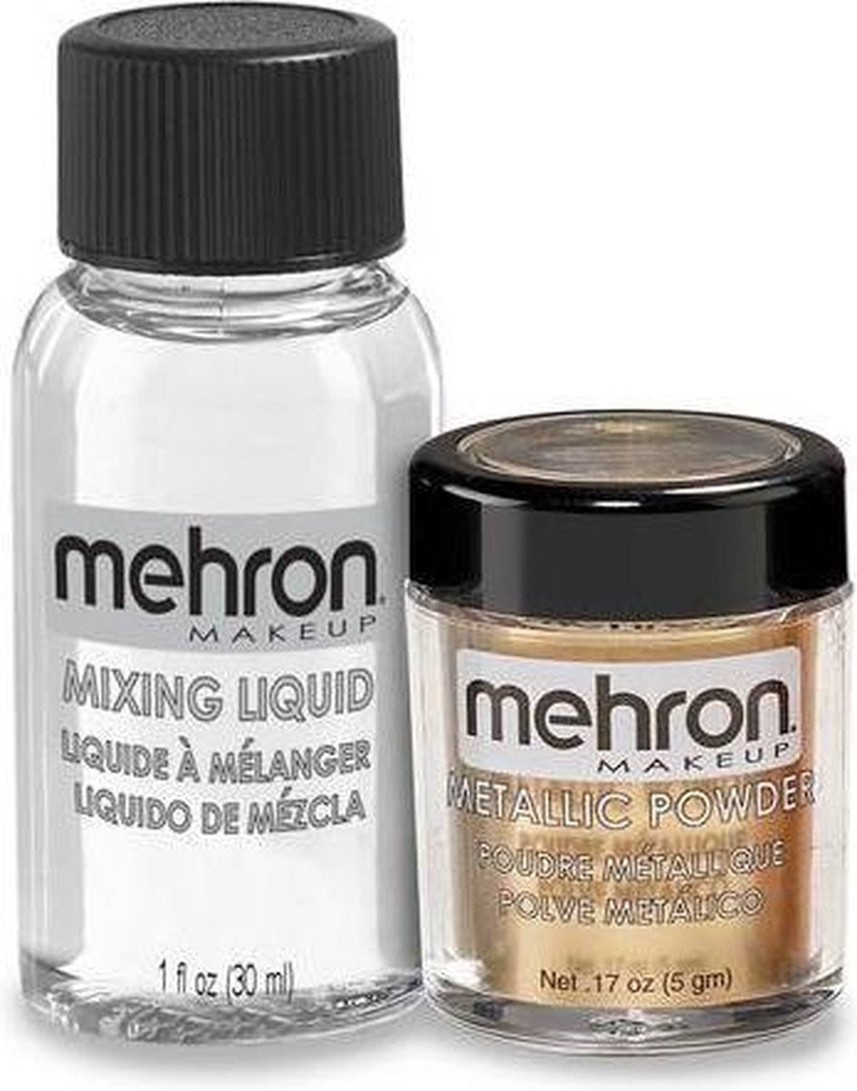 Mehron Schmink Metallic Poeder + Mixing Liquid - Goud