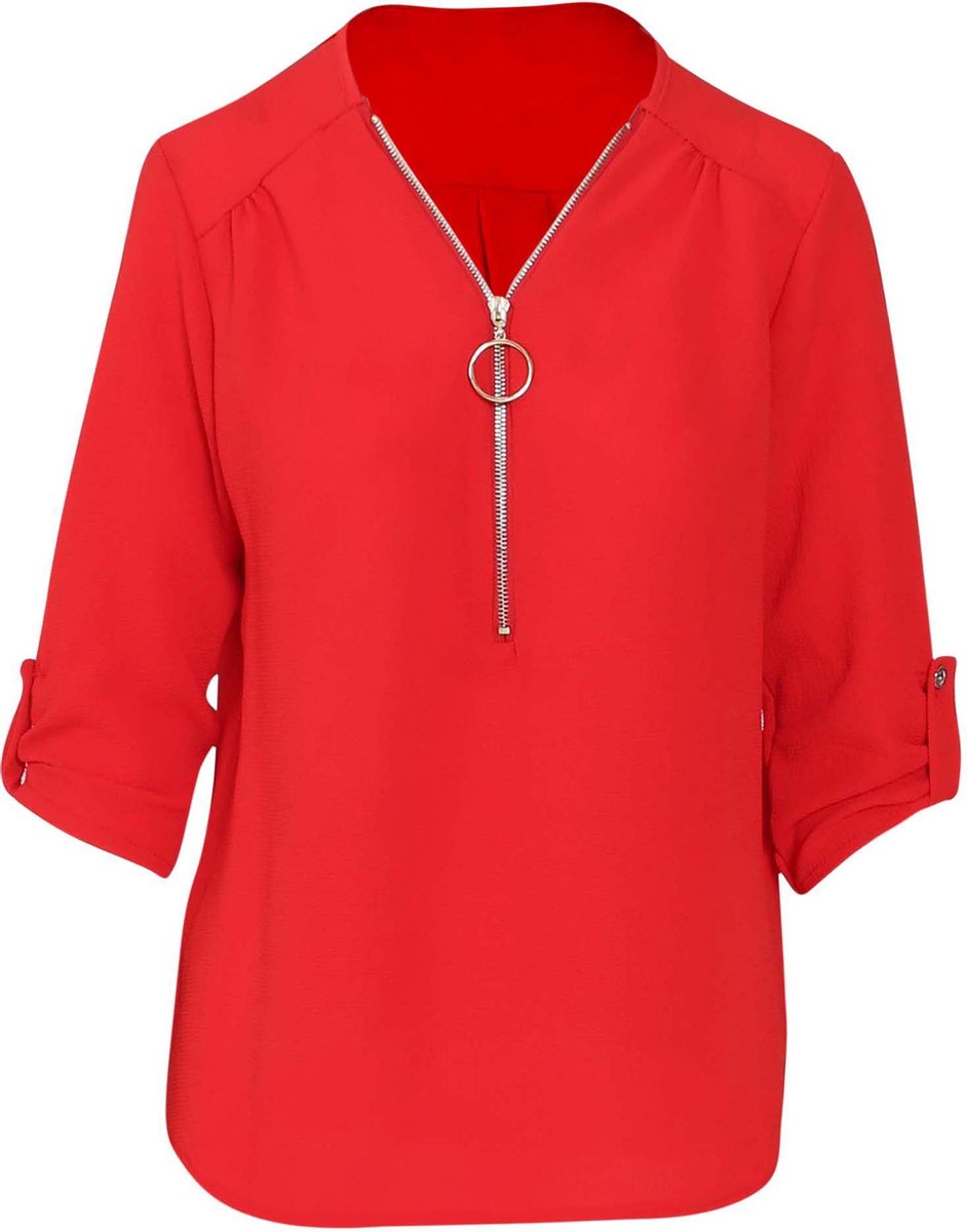 Cassis - Blouse met rits in het decolleté - Rood