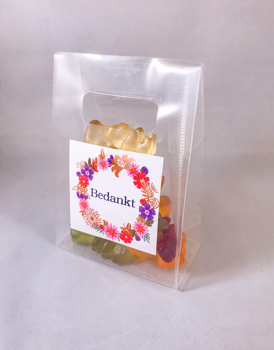 Transparant geschenkzakje met sticker - 10 stuks