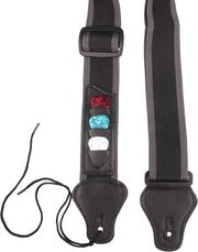 Verstelbare Gitaar Strap - Gitaarriem - Gitaarband - Gitaar Strap met Plectrum Houder en 3 Plectrums - Zwart