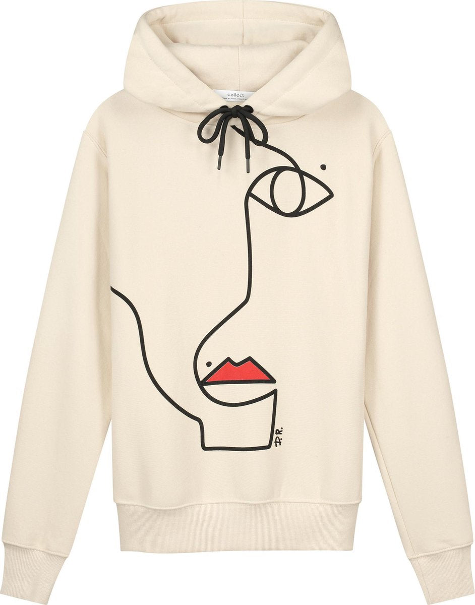 Collect The Label - Lijn Kunst Gezicht Hoodie - Beige - Unisex - M