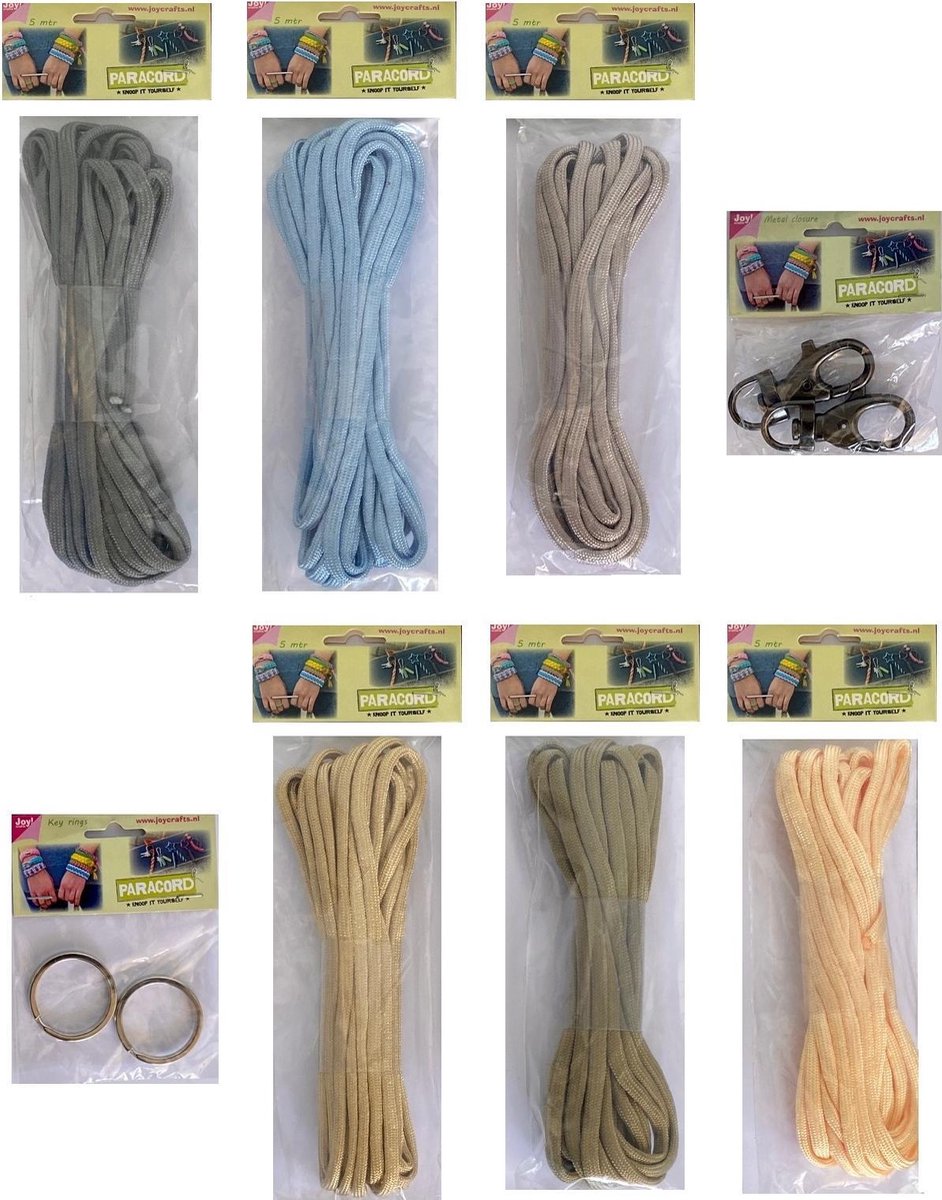 Joy!Crafts Paracord Set Paracord Set met 6 kleuren a 5 meter - 2 sluitingen en 2 ringen / Paracord touw voor Armbanden