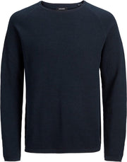 JACK & JONES slim fit trui katoen - O-hals - donkerblauw -  Maat: L