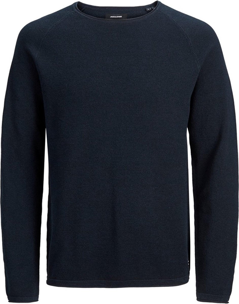 JACK & JONES slim fit trui katoen - O-hals - donkerblauw -  Maat: L