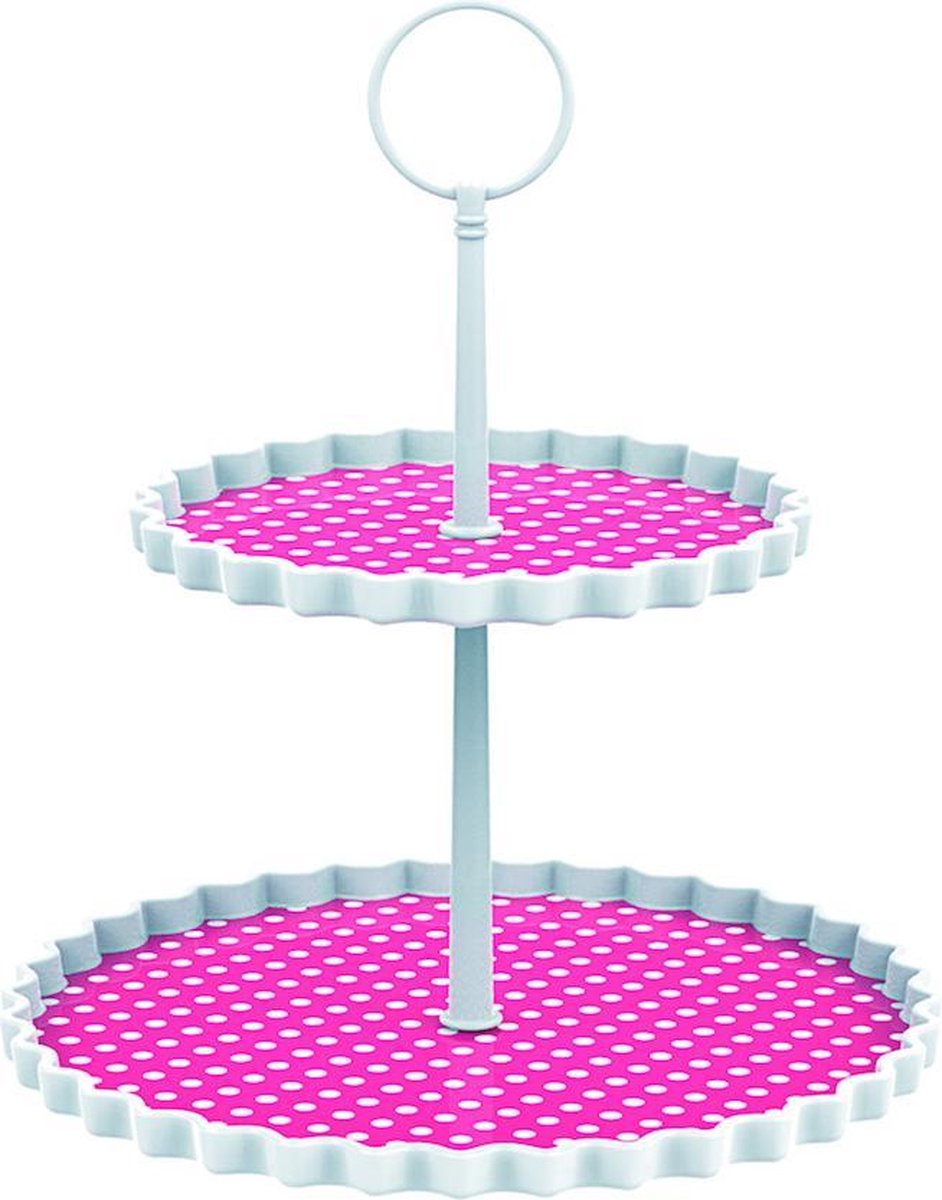 Zak!Designs Etagere Dotty - 2-laags - Ø 15 en 21 cm - Hoogte 23 cm - Fuchsia