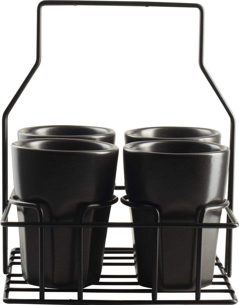 GUSTA - Rekje zwart met 4 mokken - 200 ml