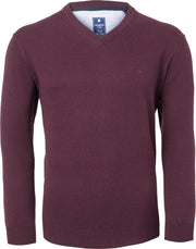 Redmond heren trui katoen - V-hals - bordeaux rood -  Maat L