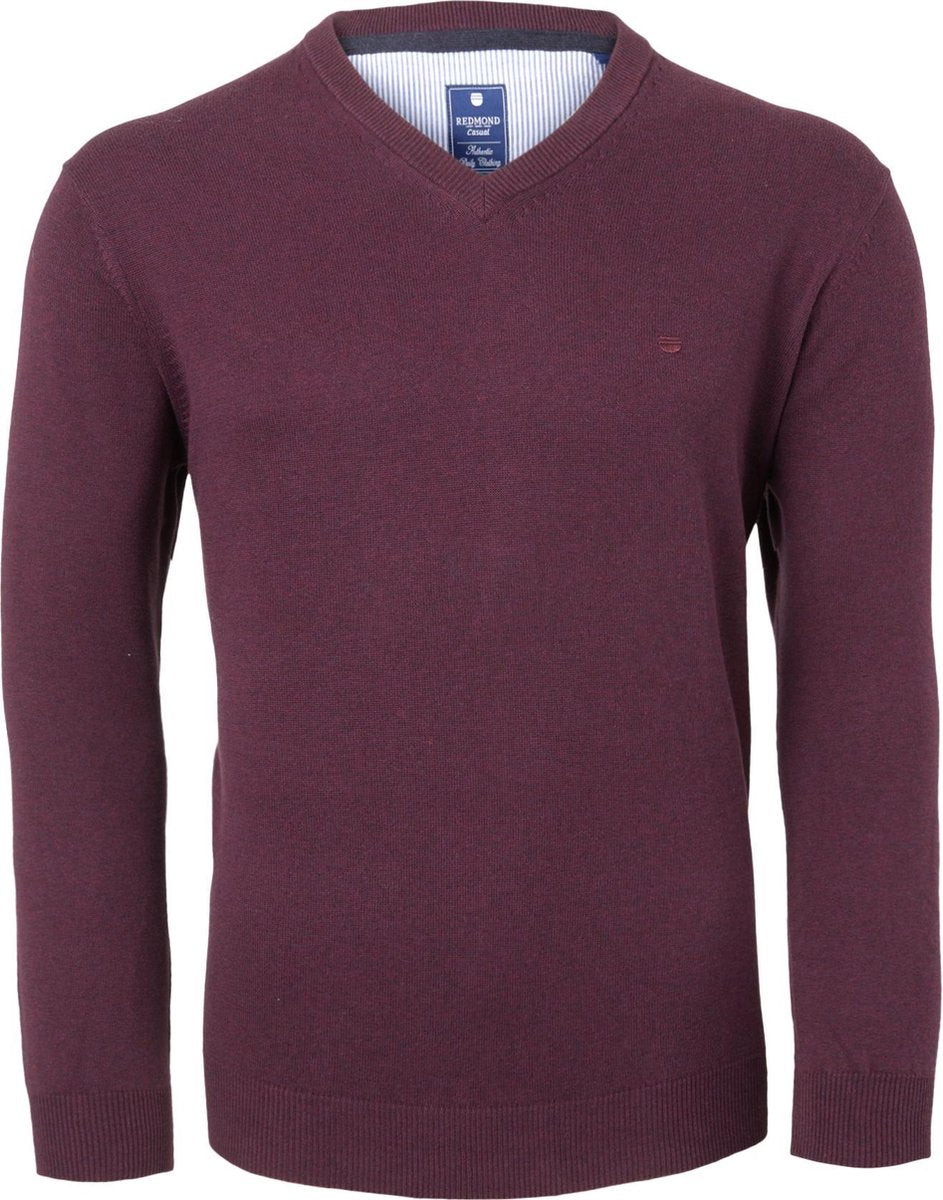 Redmond heren trui katoen - V-hals - bordeaux rood -  Maat L