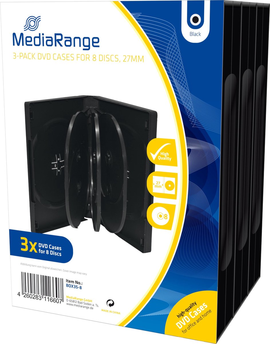 MediaRange DVD-Leerhülle voor 8 Dics 27mm zwart 3pcs