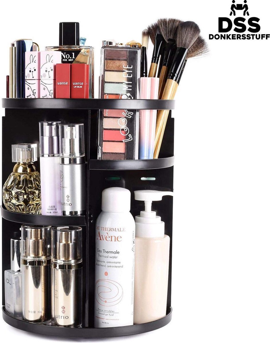 Donkersstuff - Make-Up Organizer - 360° Roterend - Opbergbox - Opbergdoos Cosmetica - Sieradendoos - Nagellak - Lippenstift - Zwart