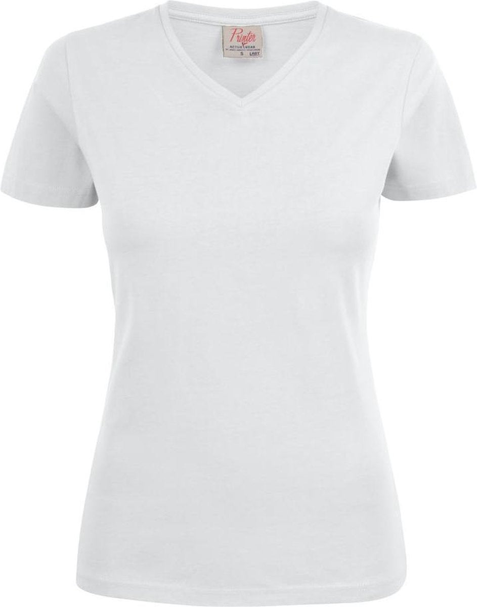 Printer T-shirt Heavy V-hals Lady 2264025 Wit - Maat M