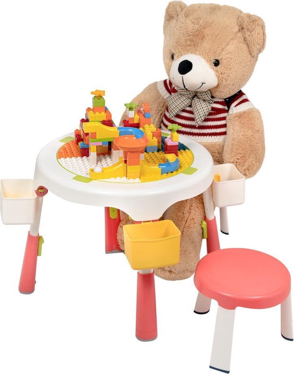 Decopatent® - Speeltafel met bouwplaat (geschikt voor Duplo® blokken) en vlakke kant. Fijne kindertafel met 2 stoelen - Bouwtafel
